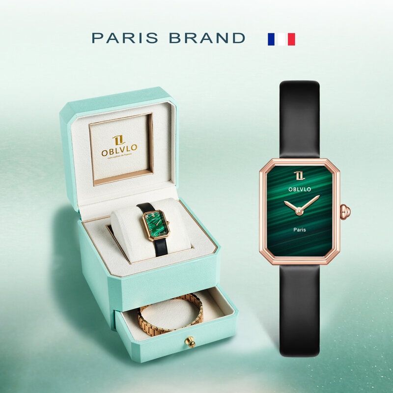Oblvlo marca de luxo relógio de quartzo de ouro rosa para mulher novo design presente de couro relógios femininos