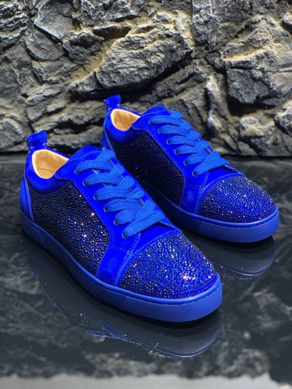 Germuss-zapatos de suela roja para hombre, zapatillas de diseñador de lujo con diamantes de imitación, calzado antideslizante de fiesta azul, zapatillas de verano para regalo de cumpleaños