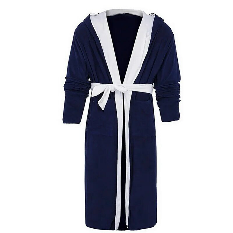 Puimentiua ผู้ชายเย็บสี Nightgown Kimono เสื้อคลุมอาบน้ำฤดูหนาวยาวเสื้อคลุมอาบน้ำเสื้อผ้าแขนยาว Robe Plus ขนาด