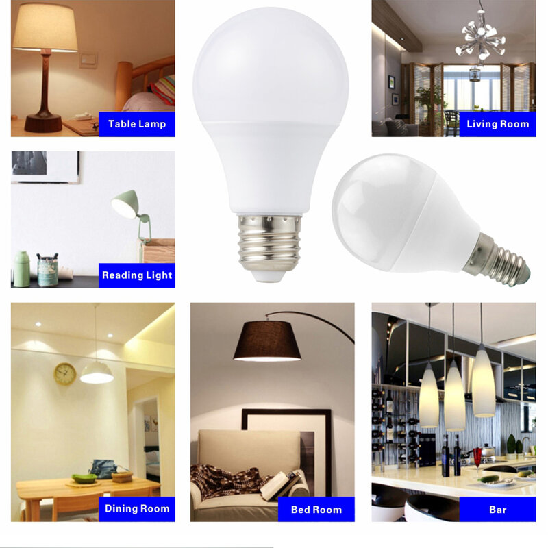 Ampoule LED E14, E27, 3, 6, 12W, éclairage domestique, économie d'énergie, AC 220V, projecteur blanc, 1 pièce