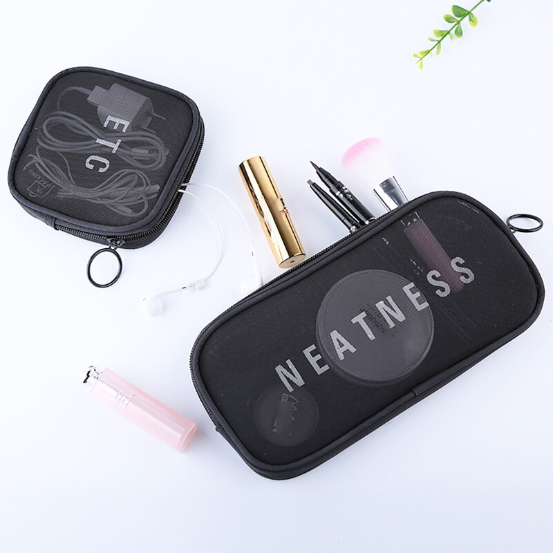1pc Nylon Portable Travel Make Up Bag Women Zipper Toiletry Pouch Clear Cosmetic Storage Organizer Bag Beauty Makeup Tools Hot