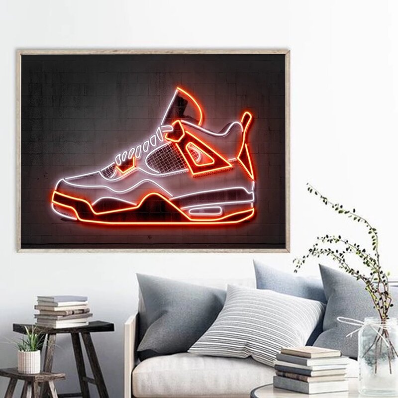 Cartel de neón para zapatos de zapatillas, pinturas de lona en la pared, Póster Artístico e impresión de zapatos deportivos de moda, imágenes para decoración del hogar de la habitación del niño