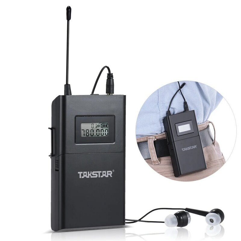 Takstar WPM-200 UHF bezprzewodowy System Audio odbiornik wyświetlacz LCD 6 kanałów do wyboru 50m skrzynia biegów z słuchawki douszne