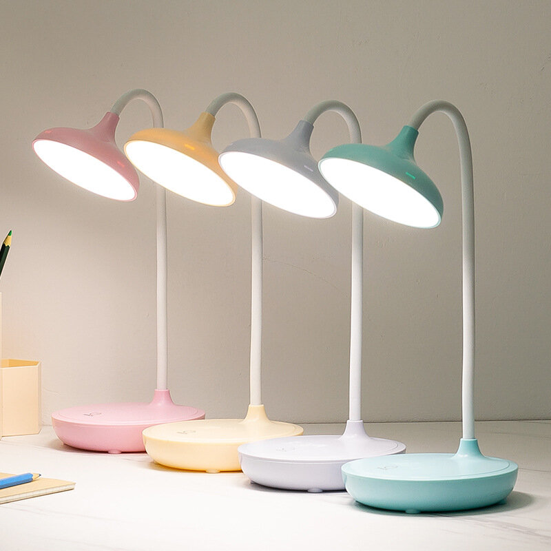 Lámpara Led de escritorio con protección ocular táctil, recargable por USB, 3 colores, lámpara de noche para dormitorio regulable continua, se puede girar 360 grados