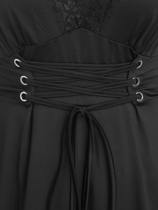Rosegal gótico laço preto espartilho vestidos mulheres elegantes uma linha de alta cintura vestido moda senhoras sem mangas semi forma roupas