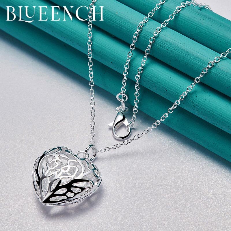 Blueench 925 Perak Murni Stereo Hati Persik Berongga Liontin Kalung untuk Wanita Proposal Pernikahan Ulang Tahun Mode Perhiasan