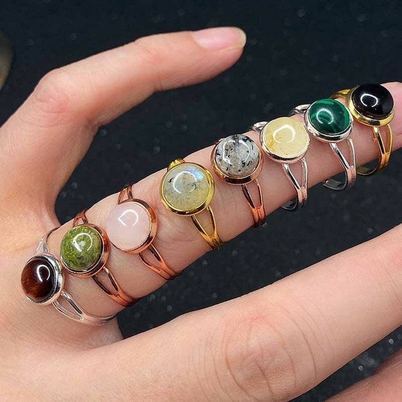 Handmade Bohemian Jewelry Gift Natural Crystal Rings for the Women Charm Ctystal for the Birthday Party Rings Adjustable