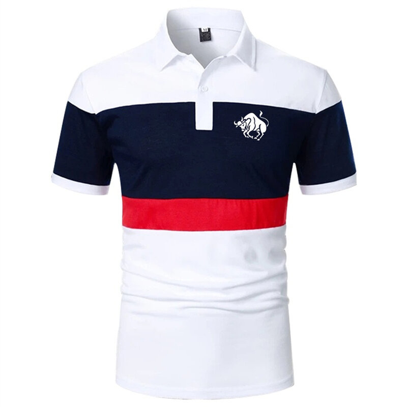 Mannen Zomer Print Nieuwe Korte Mouw Polyester Polo Shirt, Mannen Slim Fit Sport Revers Polo T-shirt , 3 Kleur.