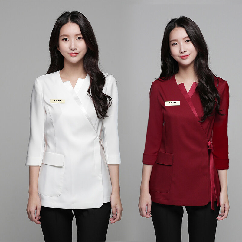 Free Shipping 2023 Beauty Uniform Set Korean Cosmetic Work Clothing Foot Bath SPA Uniforms Top+Pants