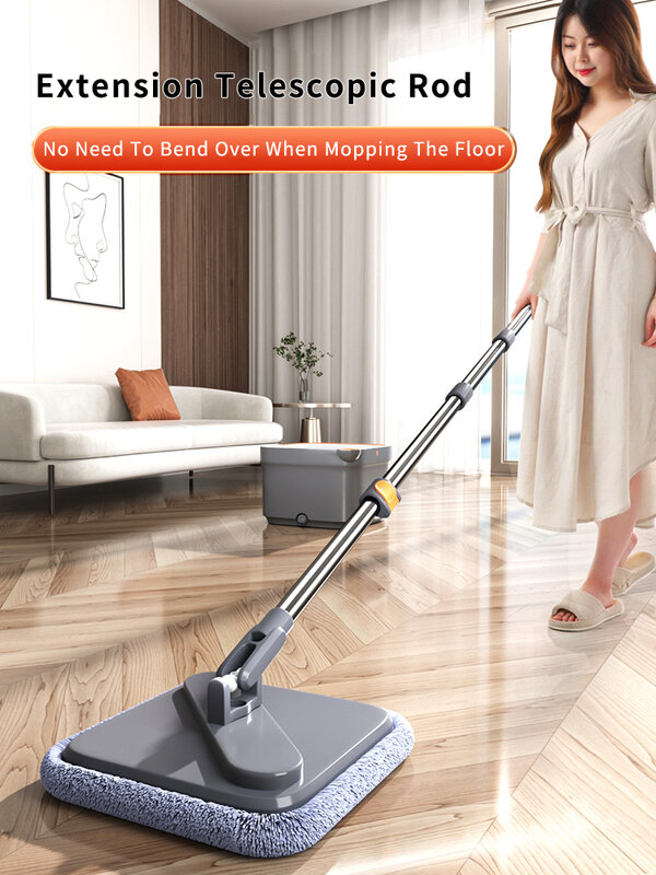 家庭用の自動マイクロファイバーモップバケット付きマジックモップ,家を掃除するための調整可能なハンドル,床の掃除ツール