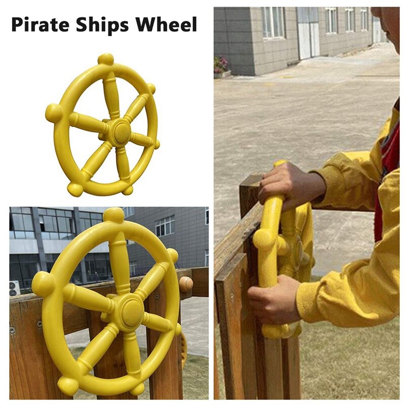 New Kids Playground Steering Wheel, Swingset Steering Wheel Attachment, Pirate Ship Wheel for Jungle Gym or Swing Set Yellow