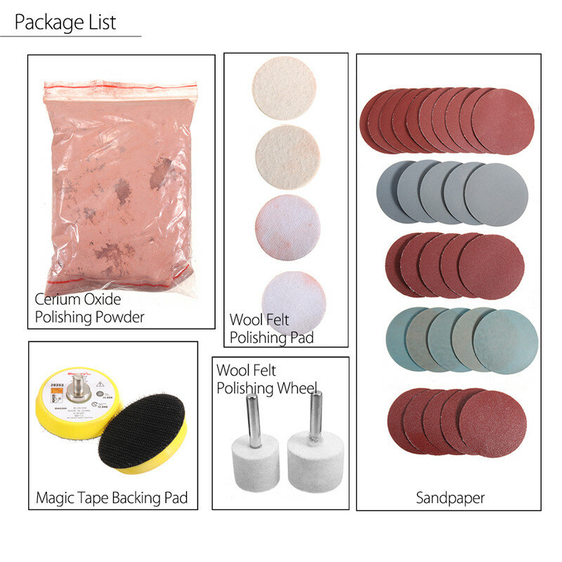 39Pcs/Set 230g Cerium Oxide Polishing Powder Glass Polishing Kit For Glass Deep Scratch Removal Sanding Discs Pad Polishing Set