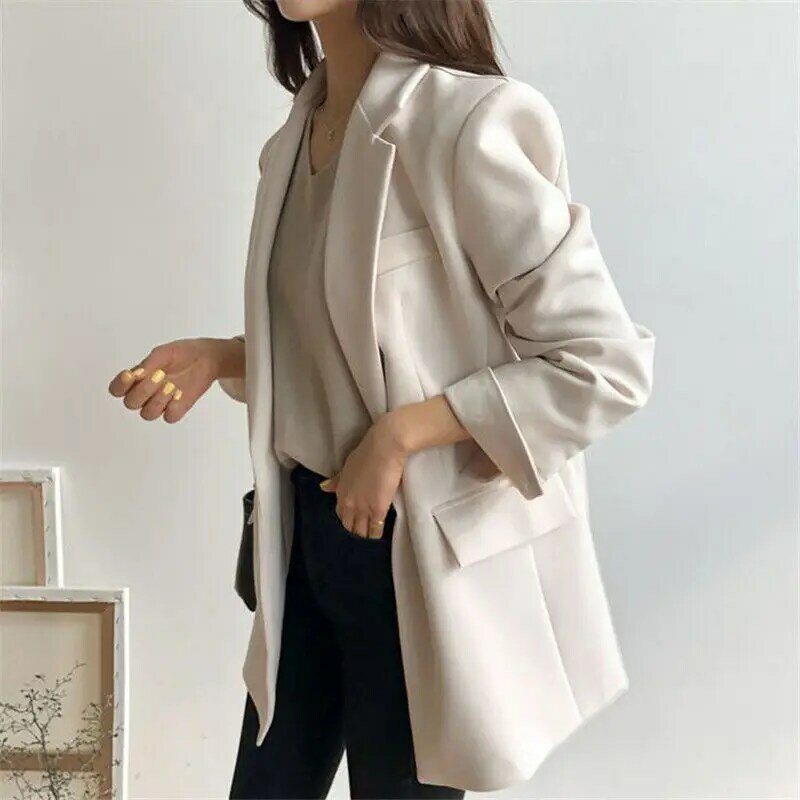 2022 terno jaqueta feminina primavera verão cor sólida versão coreana design estilo britânico lady feminino longo blazer moda