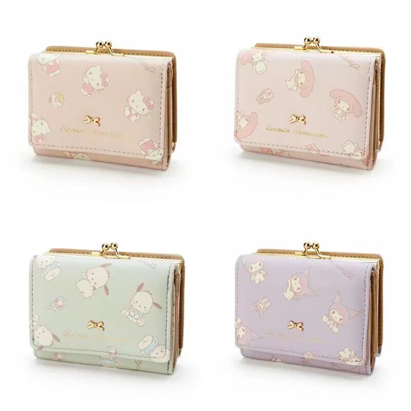 Newest Women's Sanrio Casual PU Wallet Coin Purse My Melody Kuromi Kt Cat Zipper Buckle Bag Wallet Mini Earphone Storage Bag