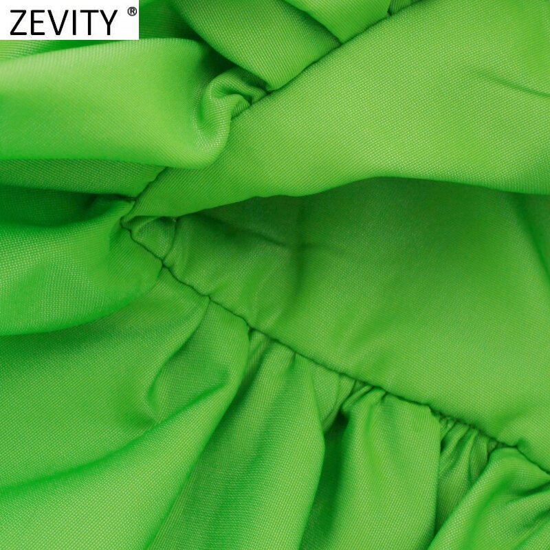 Zevity 여성 하이 스트리트 Strapless 솔리드 헴 플리츠 프릴 블라우스 레이디 세련된 Y2K 다시 탄성 지퍼 튜브 셔츠 섹시한 탑 LS9987