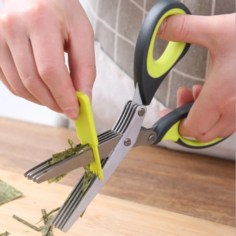 Aço inoxidável tesoura de cozinha 5 lâminas scallion shredded erva rosemary cortador picado tesoura de cozinha acessórios ferramenta
