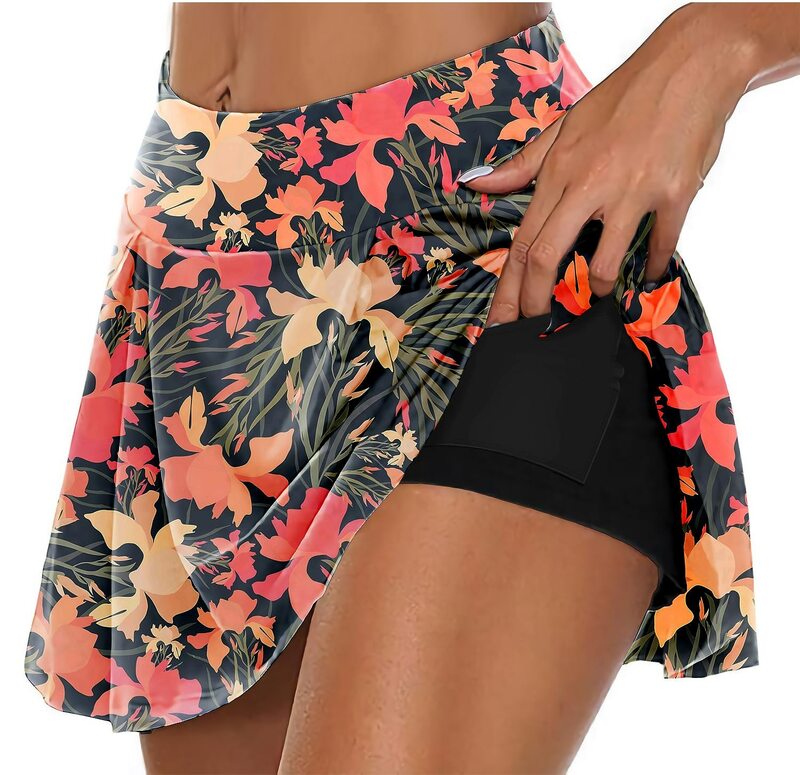 Damska spódnica sportowa o wysokiej talii Badminton Golf plisowana spódnica z 2 kieszeniami dwuwarstwowy taniec do biegania Fitness joga Sport