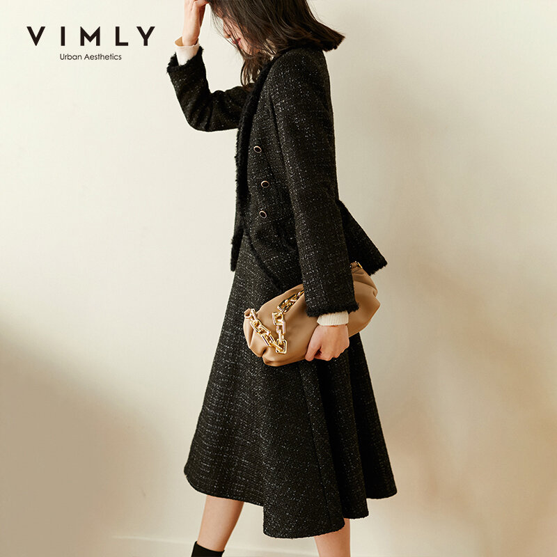 Vimly-우아한 더블 브레스트 짧은 블레이저 하이 웨스트 스커트 F3670 여성용, 패션, 오피스 레이디 의상, 2020