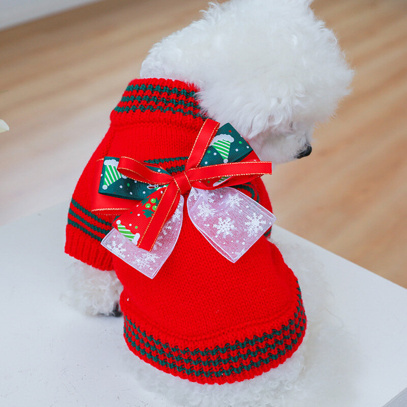 Pakaian Hewan Peliharaan Baru Musim Gugur dan Musim Dingin Sweter Hangat Hangat Kucing Anjing Perayaan Tahun Baru Natal Sweter Bahagia
