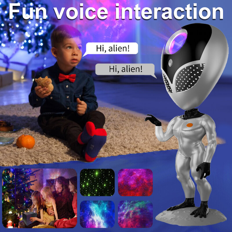 ET 프로젝션 램프 음성 인터렉티브 장난감, 360 ° 회전 별이 빛나는 하늘 프로젝터, 침실 분위기 야간 조명, 어린이 선물