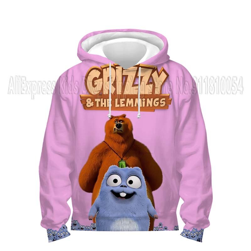 Grizzy e os lemmings 3d impressão crianças hoodies dos desenhos animados camisolas topos meninos meninas anime pullovers casacos casuais outwears