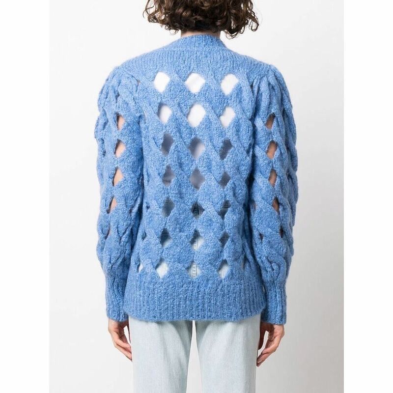여성 중공 스웨터, 새로운 라운드 넥 간단한 느슨한 긴 소매 레이디 니트 점퍼 2022