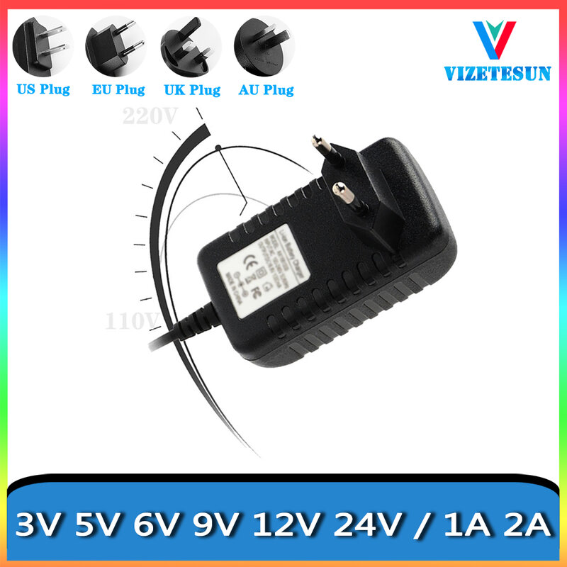 Adaptateur électrique 3V 5V 6V 9V 12V 24V 1a 2a DC 5.5x2.1mm