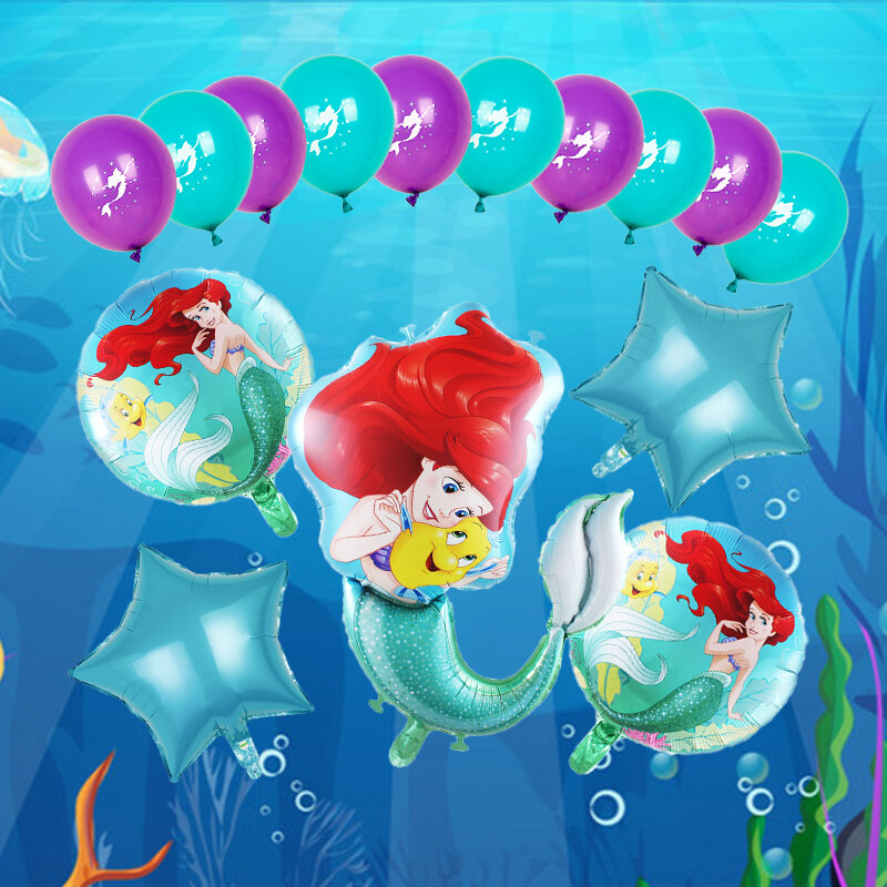 Juego de globos de aluminio de dibujos animados de sirena, Ariel, princesa disney, decoraciones de fiesta de cumpleaños para baby shower, juguetes para niños y niñas, Bola de látex de 10 pulgadas, 1 Juego