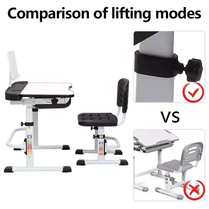 Hand-cranked Lifting Top Can Tilt Children Learning Table And Chair Black (With Reading Stand Without Desk Lamp)