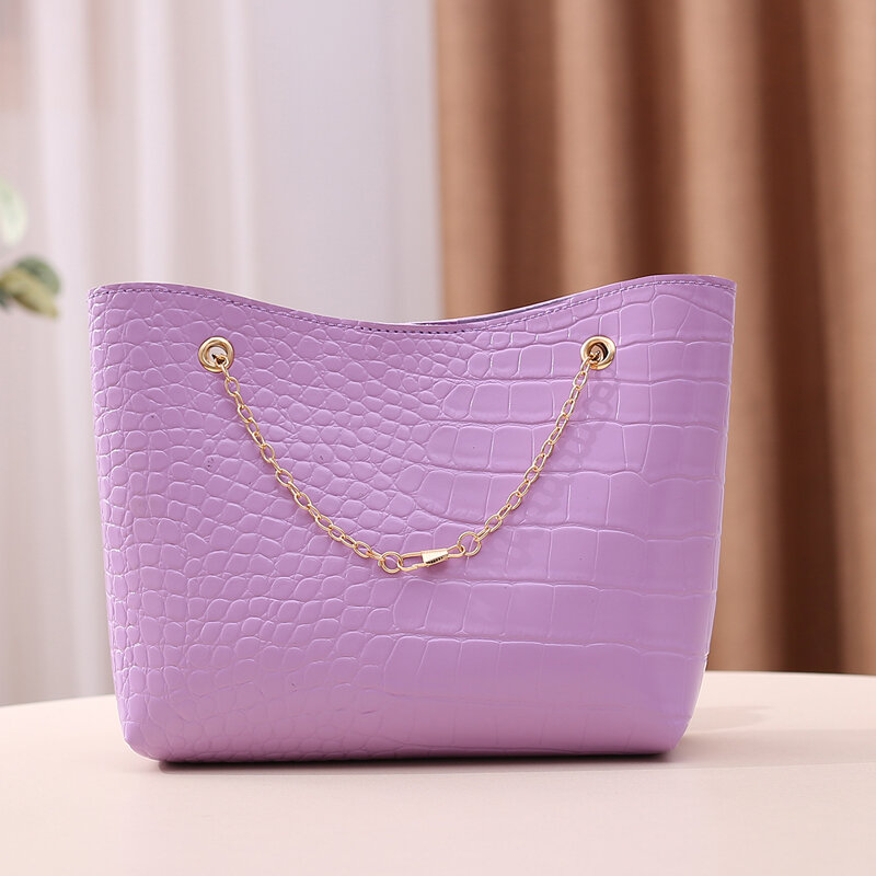 กระเป๋าสตรี2022แนวโน้ม Pu กระเป๋าหนังผู้หญิงกระเป๋าถือหรูสีม่วงสไตล์เรียบง่าย