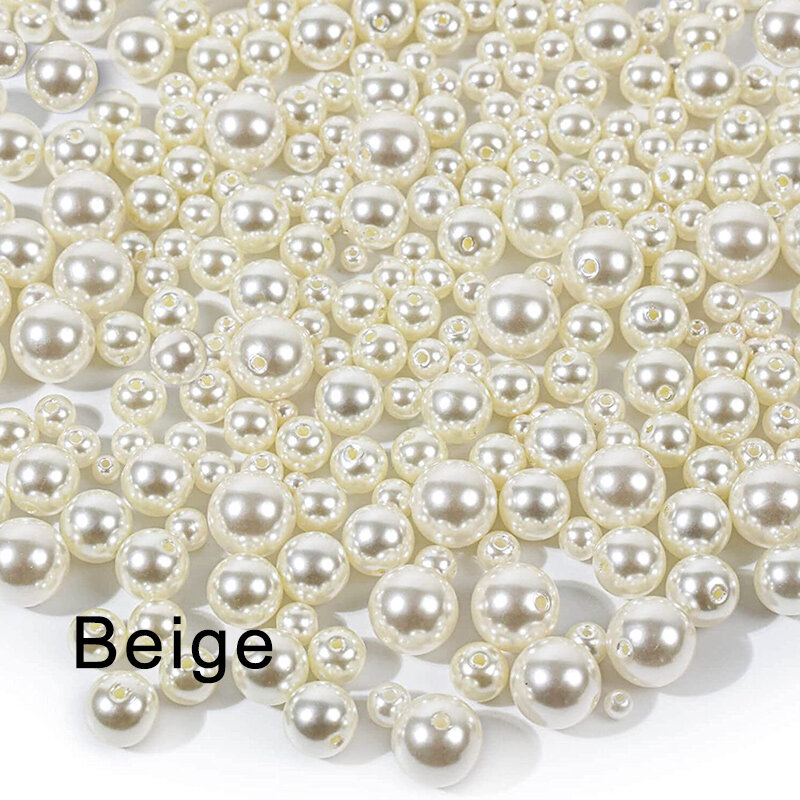 Cuentas de perlas redondas sueltas ABS para fabricación de joyas de moda, cuentas de ropa de imitación, blanco, Beige, 4mm, 6mm, 8mm, 10mm, 12mm, 14mm, 16mm