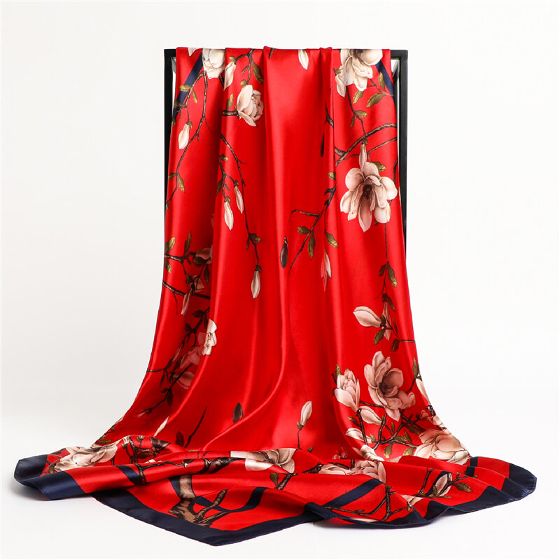 90*90cm Satén de seda hiyab de bufanda cuadrada de las mujeres pañuelo diadema de Quotality chales de Bandana pañuelo FashionTurban