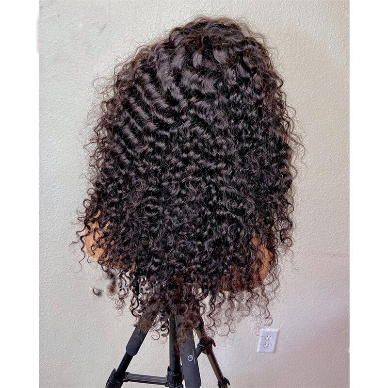 Perruque Lace Front wig bouclée noire naturelle, 26 pouces, cheveux de bébé pre-plucked, sans colle, densité 180%, pour femmes noires