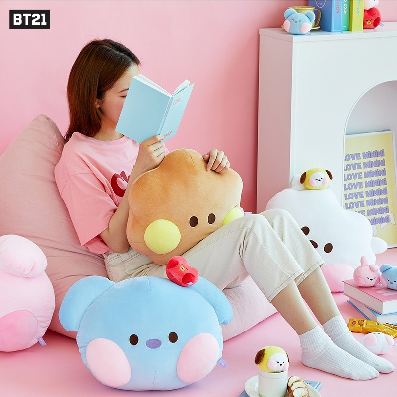Linia przyjaciele BT21 Cartoon Minini kształt twarzy pluszowe zabawki poduszki Kawaii Anime nadziewane pluszowe miękkie lalki poduszki dla dzieci urodziny prezenty