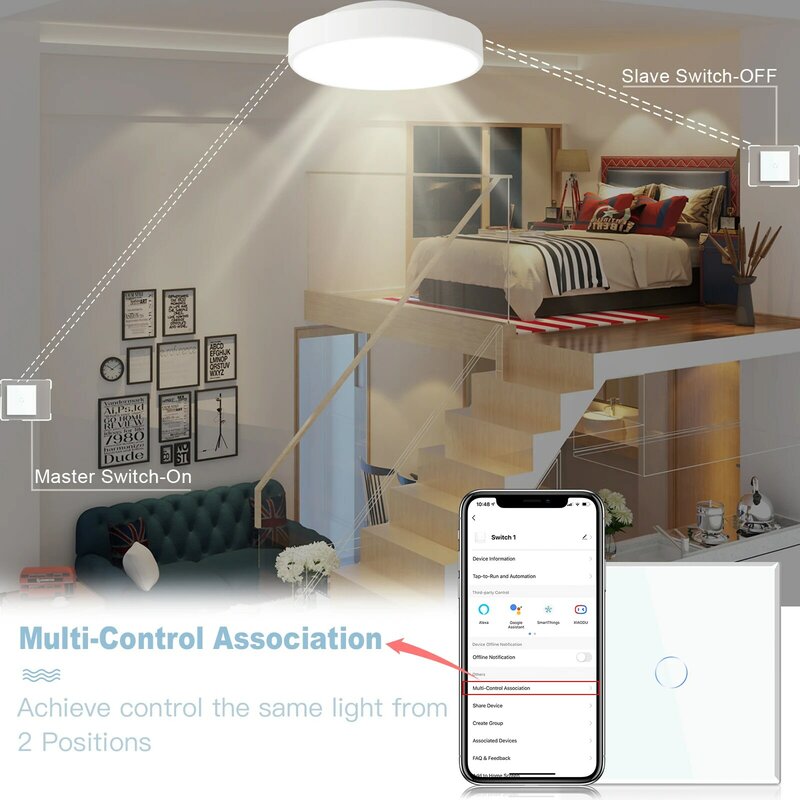 BSEED Wifi Touch Switch 1/2gang 1/2Way Smart Light Switch 3 posizioni pannello in cristallo Tuya Smart Life Alexa Voice Control 2Pack