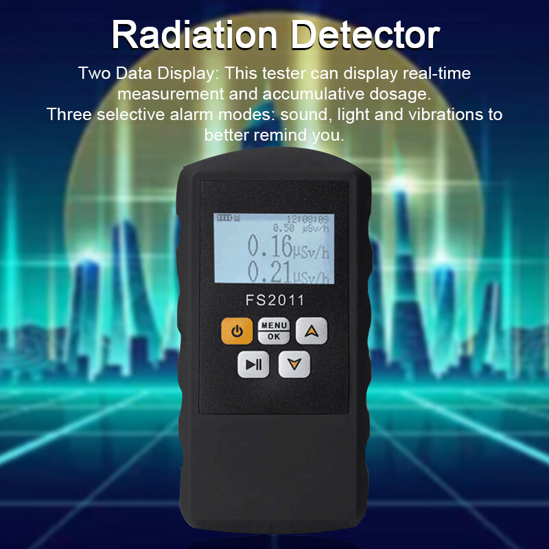 Fs2011 digital detector de radiação nuclear tester geiger contador handheld portátil ferramentas testes radioativos de mármore grande tela