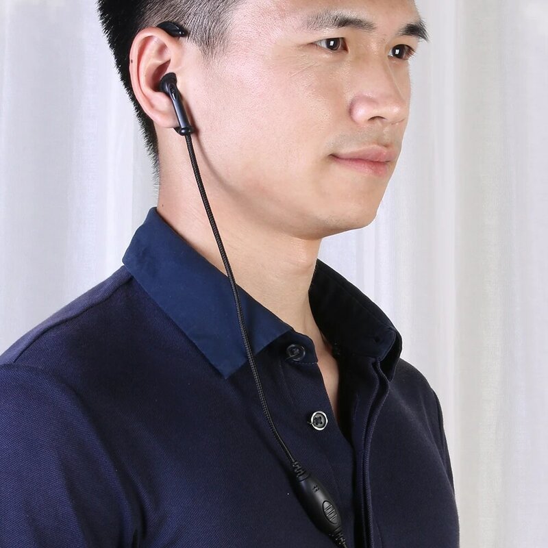 2Pin PTT Earpiece Adjustable Volume Nylon Wire Ear Hook Headphone for Kenwood
