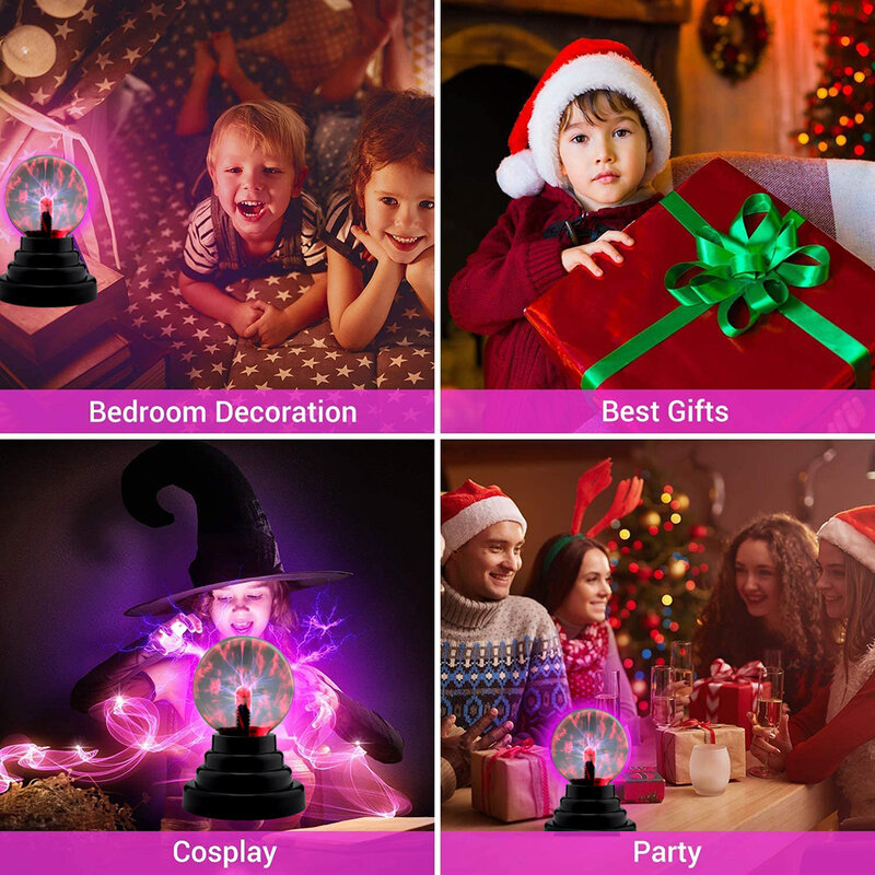 Lámpara eléctrica de bola de Plasma con Sensor de sonido táctil para fiesta, luz nocturna para dormitorio, regalo para niños, ajuste de mesa, decoración de fiesta y vacaciones