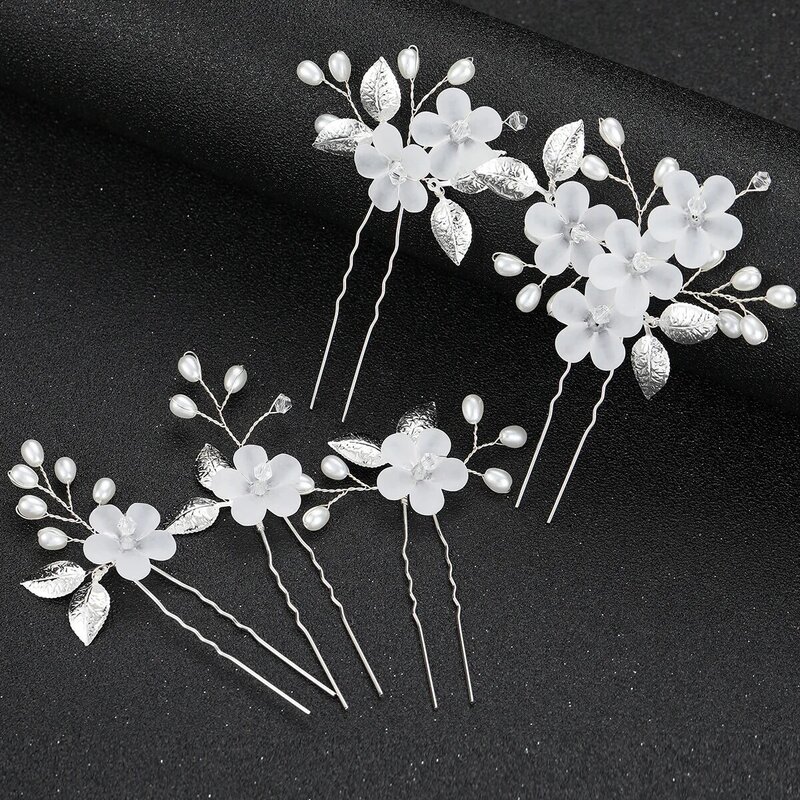 Aksesori rambut pin rambut untuk wanita Aksesori pernikahan klip rambut perhiasan mutiara berlian imitasi bunga klip rambut pin Headpiece