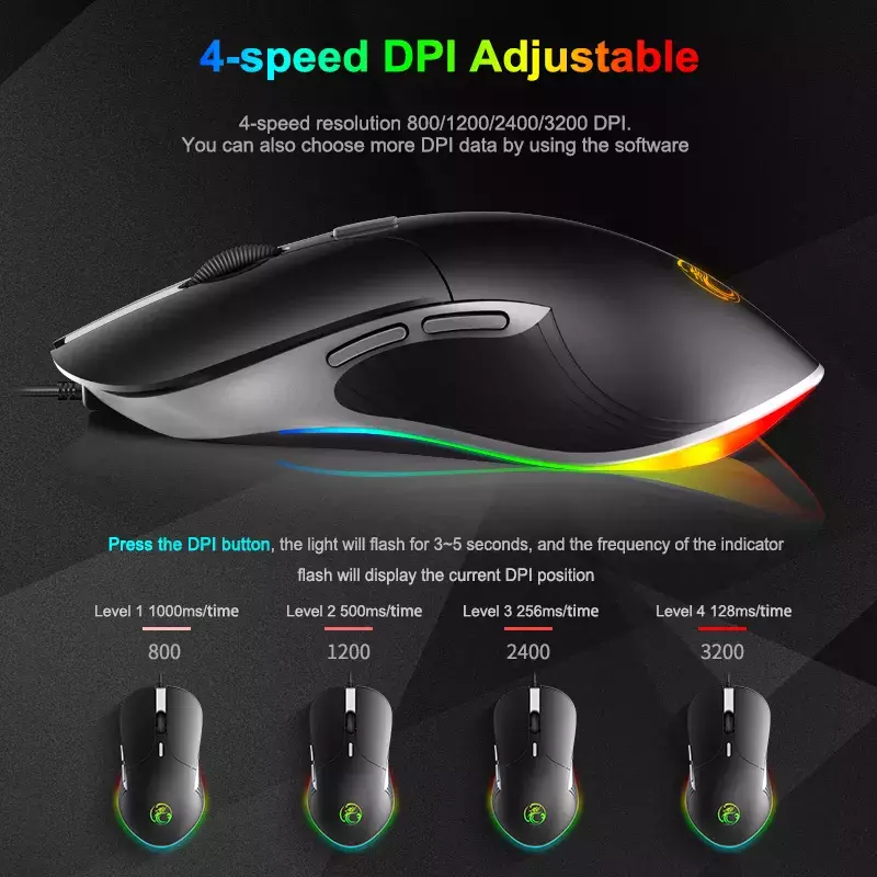 Przewodowa myszka LED dla graczy 6400 DPI USB ergonomiczna mysz komputerowa Mause Gamer z kablem do komputera Laptop mysz optyczna RGB z podświetleniem