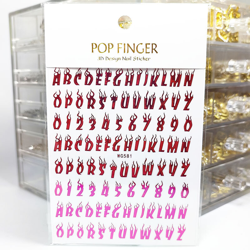 10PCS 3D iridescent Fire Flames Letter Nail Stickers Slider Gold Black DIY Nail Art Transfer Decals For Nails Decoration