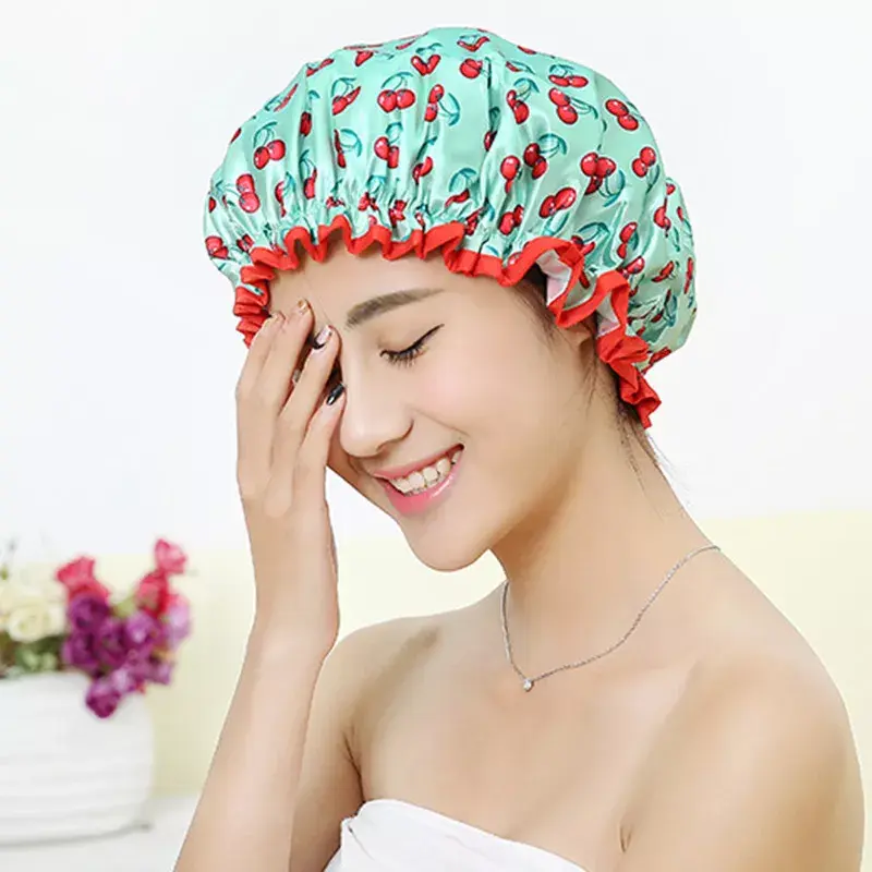 2022New Women Hair Cap Hat Supplies Bathroom Double Layer Shower Waterproof Thick Cover Accessories
