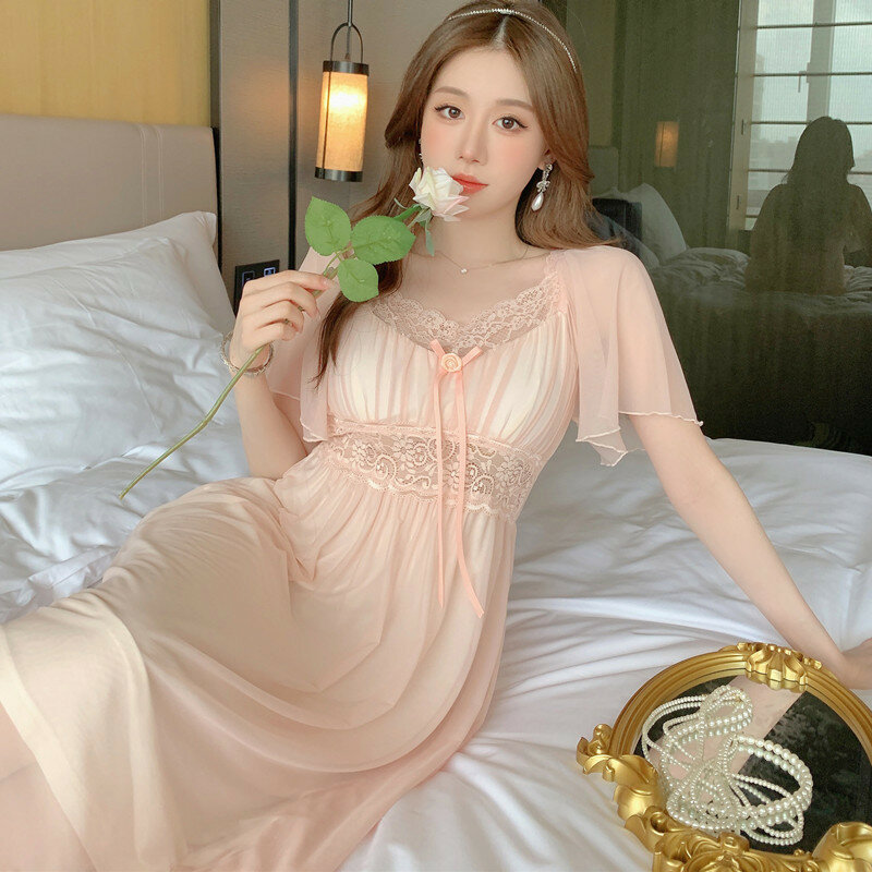 Женская ночная рубашка, сексуальный топ-труба, пижама богини, сетчатая весенне-летняя нагрудная Подушка, французская дворная Домашняя одежда, ночная сорочка для дам