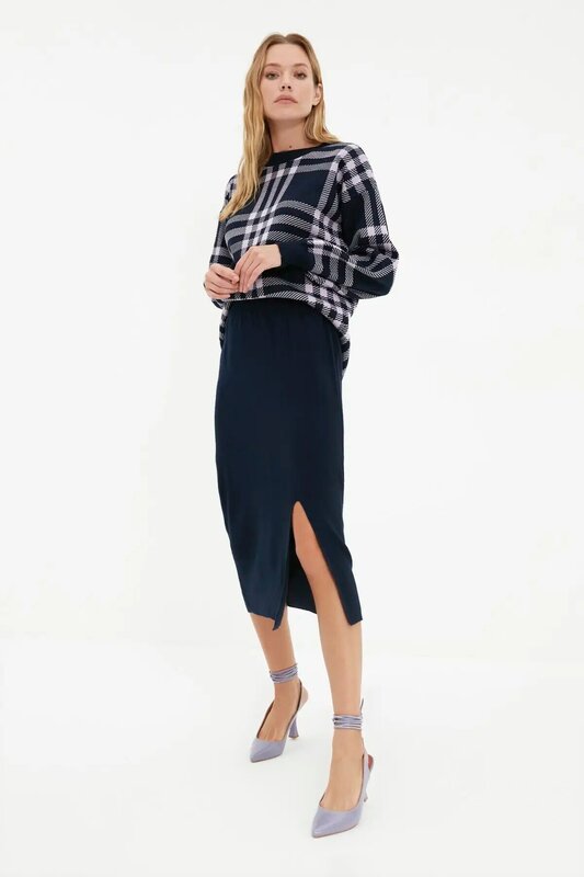 Trendyol-suéter Jacquard con aberturas y falda, traje de punto, Sub-Top, TWOAW22AU0277