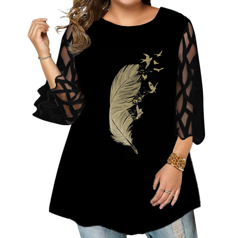 長袖シャツ,ラージサイズ,6XL,雪柄,半透明,カジュアルな女性用チュニック