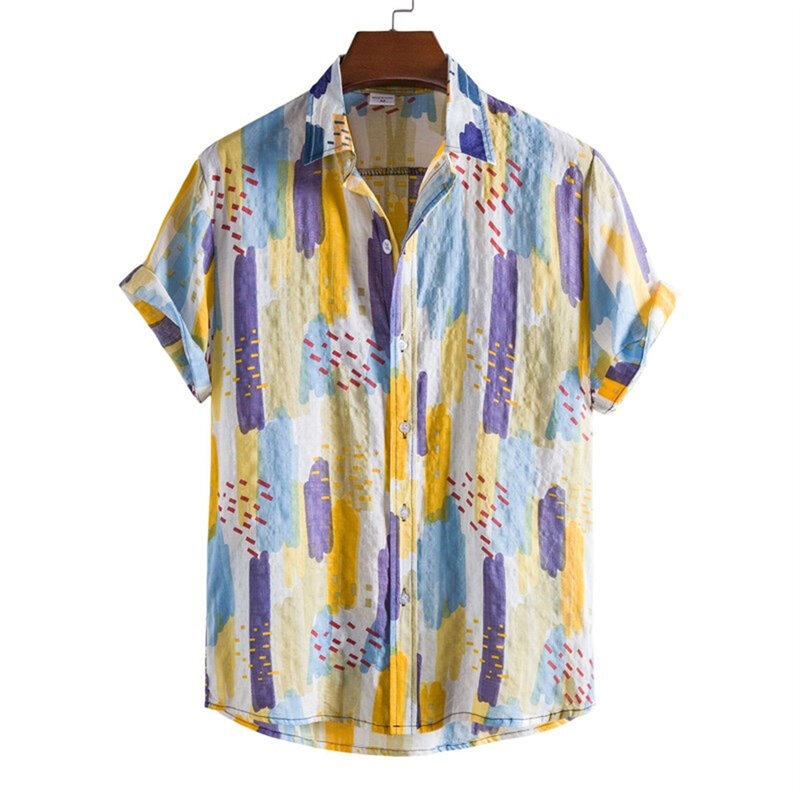 Fashion 2023 Casual Music Symbol Printing Short -sleeved Men's Lapel Spring and Summer Short -sleeved Shirt