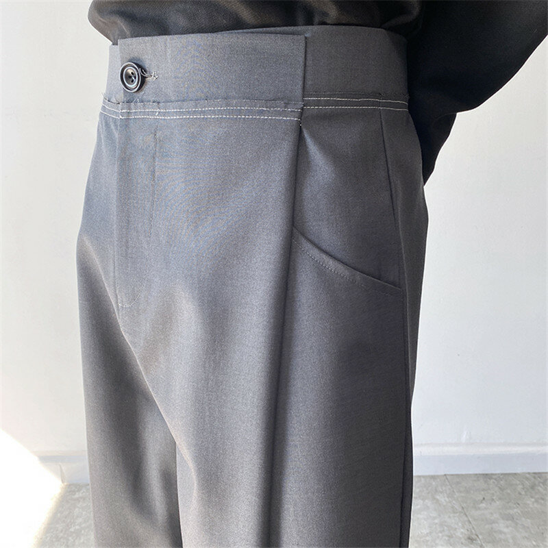 ผู้ชายหลวมชุดกางเกง Chic เอวออกแบบตรงญี่ปุ่นกางเกงชายกว้างกางเกงชายหนุ่ม Street Bottoms Men เสื้อผ้าฤดู...