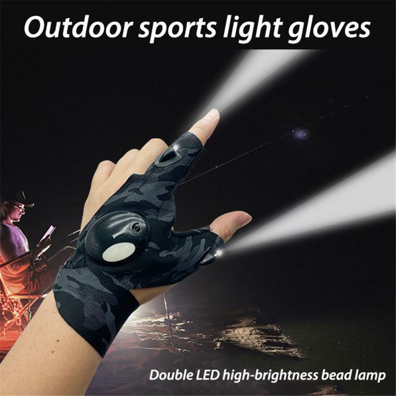 Guantes de pesca con linterna LED, con luz, carga USB, manos libres para pesca, transpirables, resistentes al desgaste
