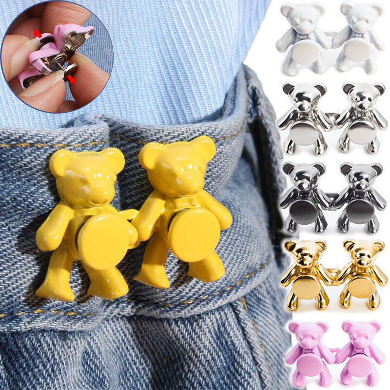 Klip pinggang pengencang beruang logam dapat dilepas Jeans Wanita Pria beruang gesper pinggang DIY pakaian logam pengencang pin klip pinggang