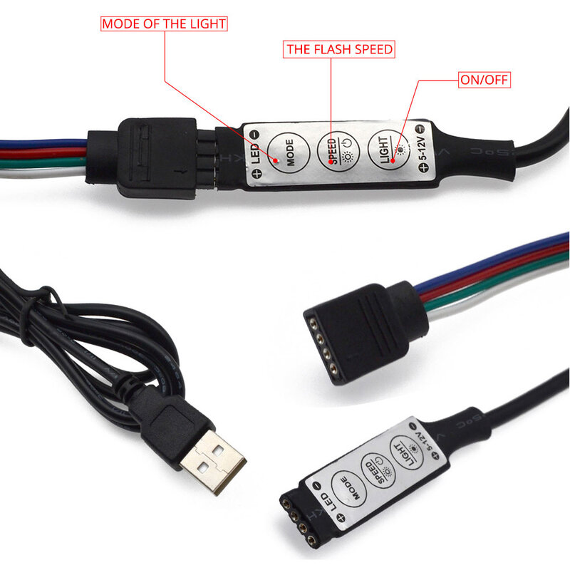 แถบไฟ LED USB อินฟราเรด RGB SMD2835 DC5V 0.5/1/2/3/4/5M เทปหลอดไฟแบบยืดหยุ่นไดโอด TV พื้นหลังแสง Luces LED